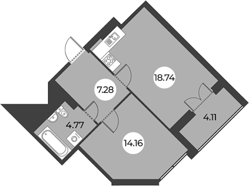 1-комнатная квартира 47.01 м², 3/24 эт., ЖК «Огни Залива»